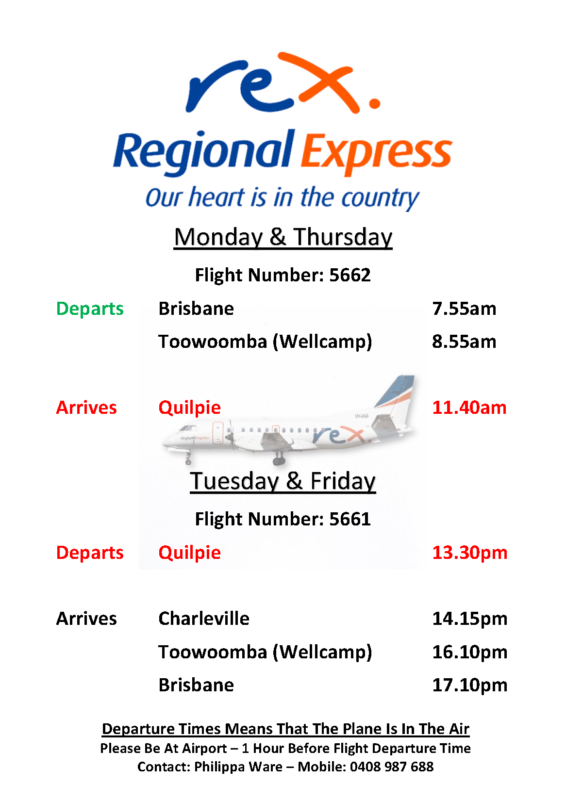 REX Airline Flight Schedule Our home, our communities, your Quilpie