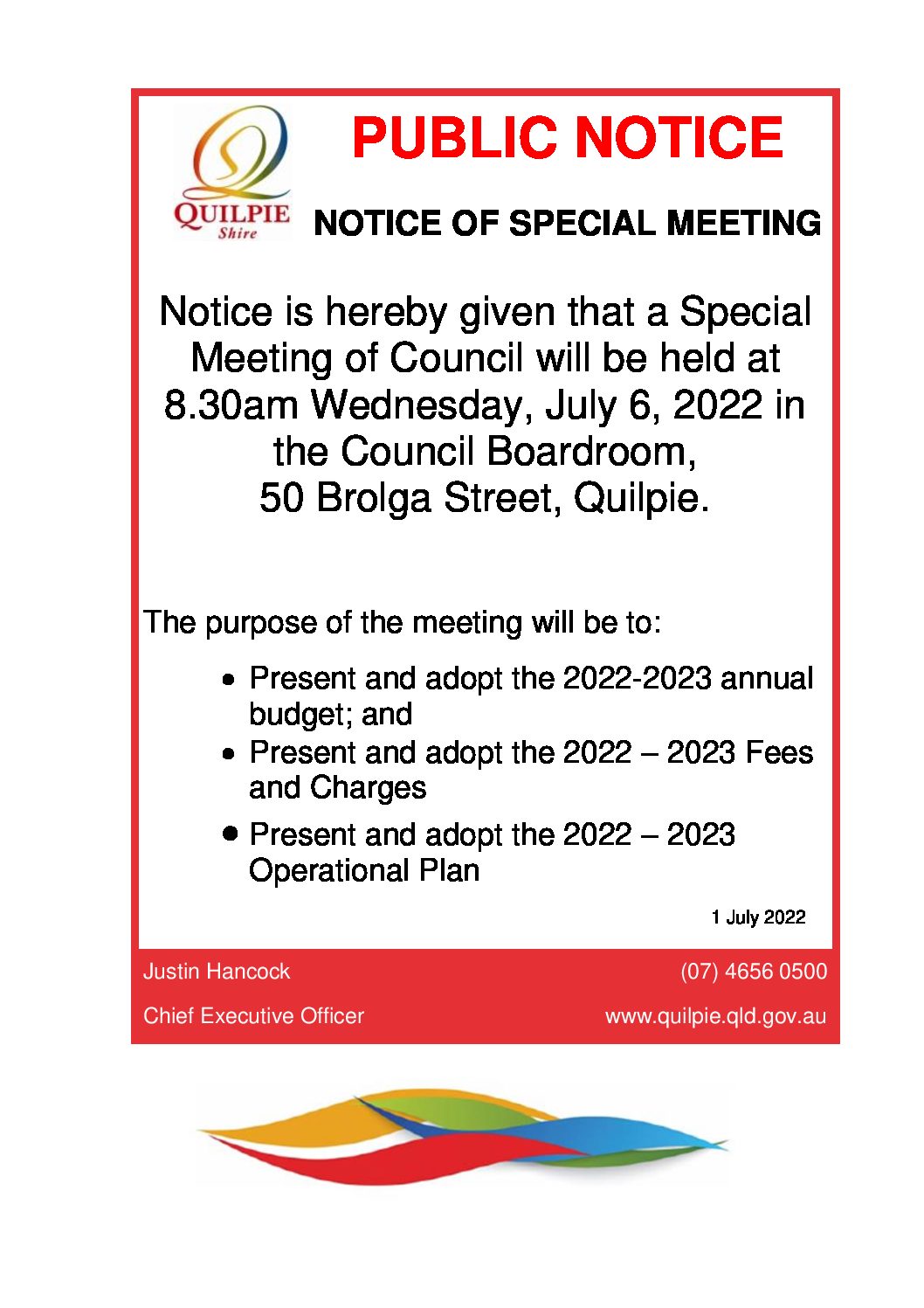 Special Meeting Of Council 6 July 2022
