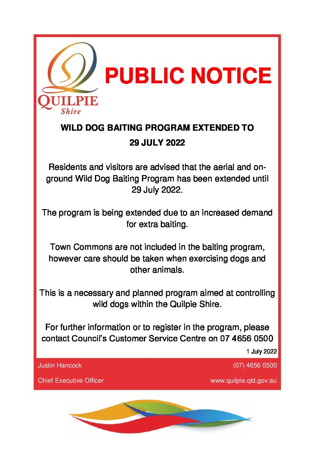 Wild Dog Baiting Program Extended to 29 July 2022