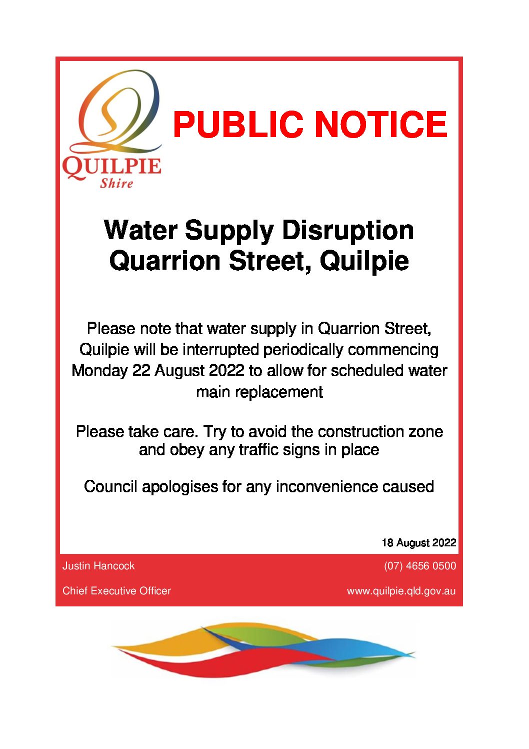 Quarrion Street Water Supply Disruption