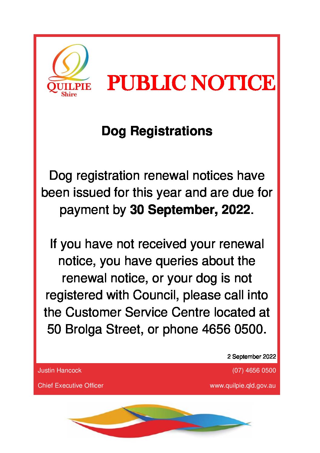 Dog Registrations Due 30 September 2022