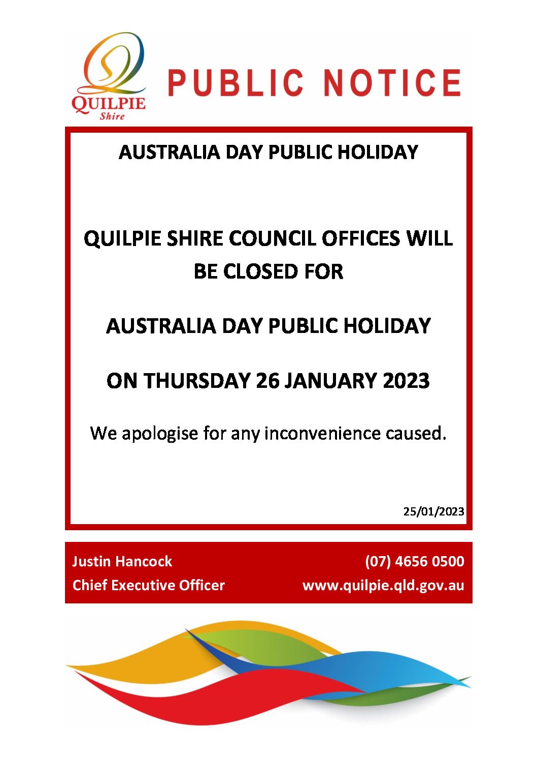 Public Notice – Australia Day Office Closure