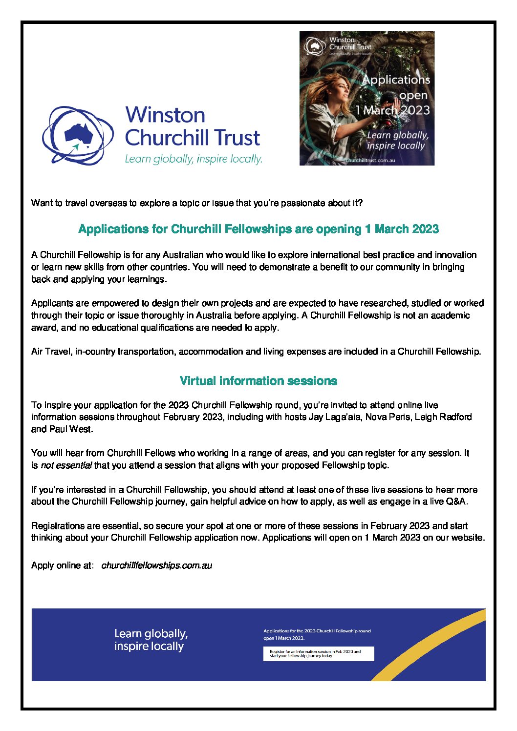 Applications for Churchill Fellowships are opening 1 March 2023