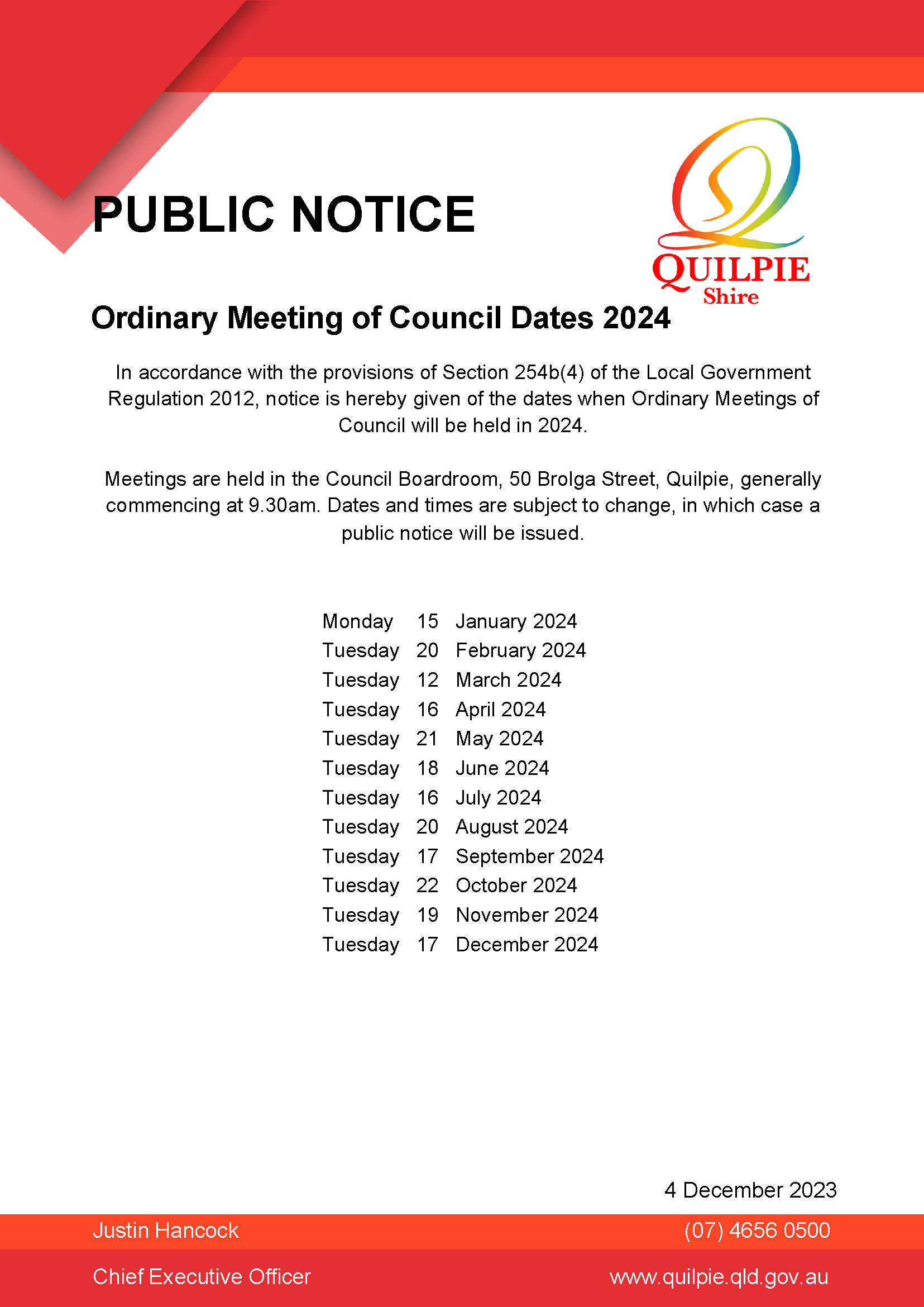 2023 12 Public Notice Ocm Dates 2024